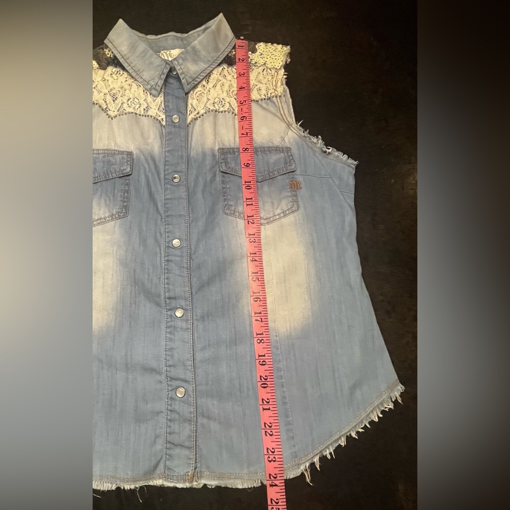 Miss Me Embellished Denim & Lace Top, M-L - Picture 6 of 6
